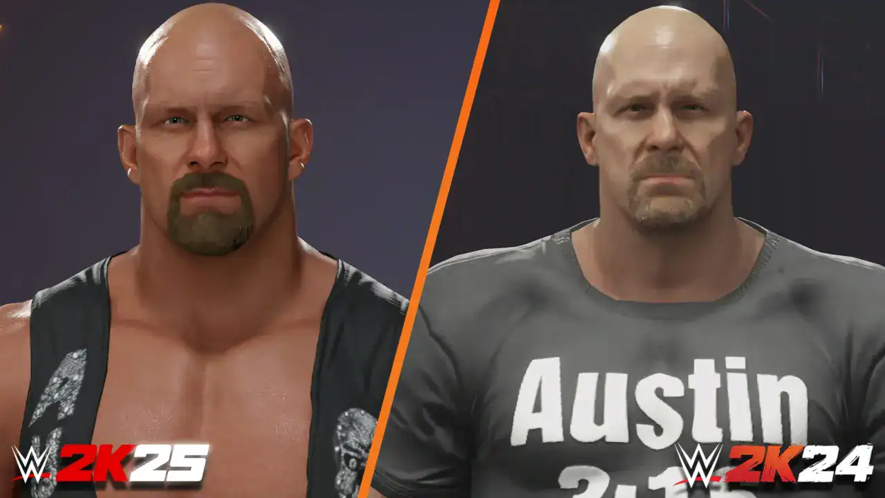 stone cold steve austin مقایسه چهره شخصیتهای WWE 2K25 با نسخه 2K24 - گیمفا