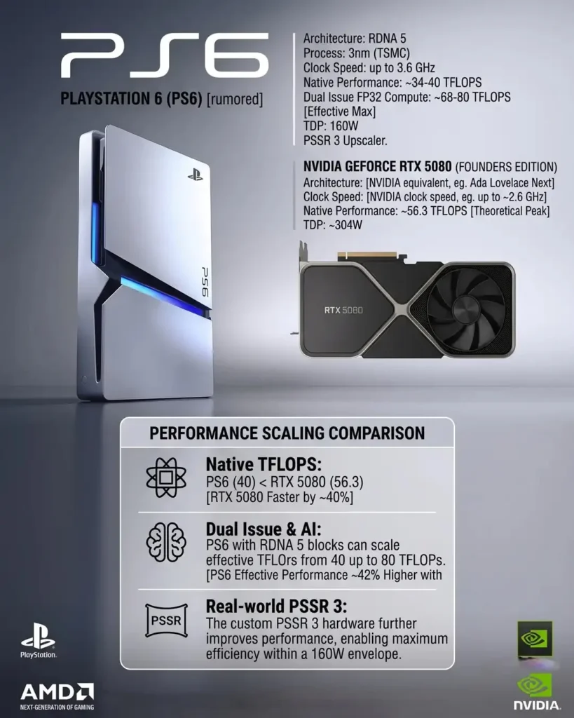 PlayStation 6: شایعه ای از قدرت ۸۰ ترافلاپس و عملکردی سریع تر از RTX 5080 - تصویر 1 PlayStation 6: شایعه ای از قدرت ۸۰ ترافلاپس و عملکردی سریع تر از RTX 5080 - تصویر 1