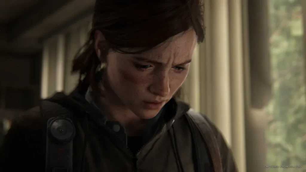 نمایی از صحنه ای در The Last of Us Part II که نشان دهنده ارتباط عاطفی جوئل و الی است
